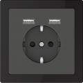 Merten D-Life outlet with double USB charger (onyx black frame, anthracite insert)